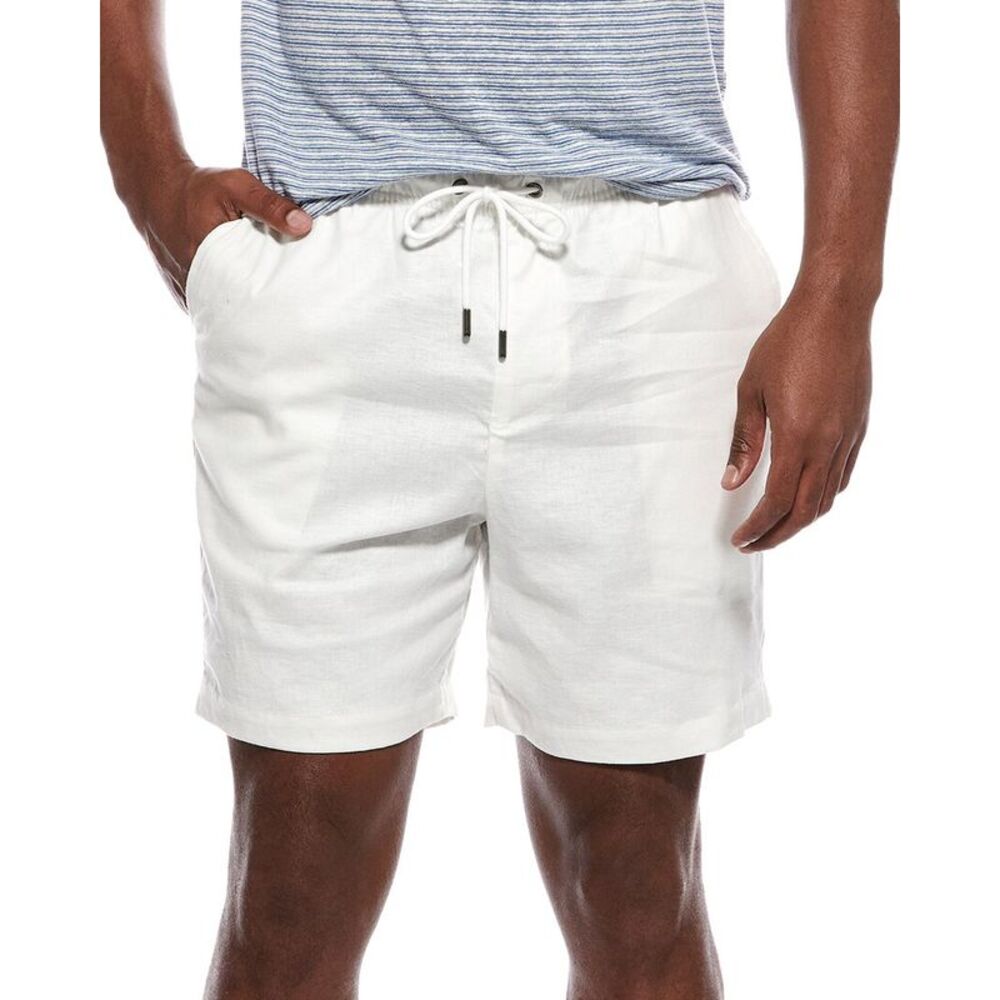 Onia Mens Stretch Linen-Blend Short, White